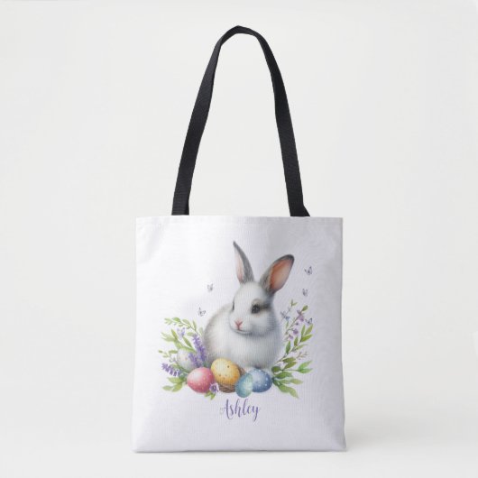Waterverf paashaas gepersonaliseerd tote bag (Voorkant)