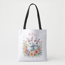 Waterverf paashaas gepersonaliseerd tote bag