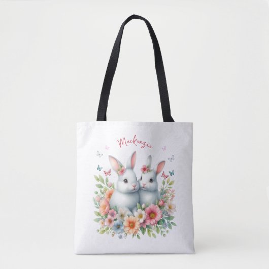 Waterverf paashaas gepersonaliseerd tote bag (Voorkant)