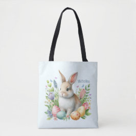 Waterverf paashaas gepersonaliseerd tote bag