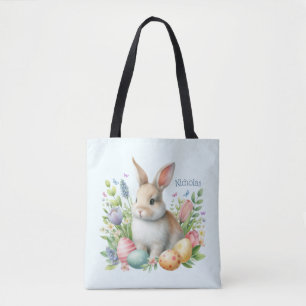 Waterverf paashaas gepersonaliseerd tote bag