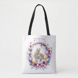 Waterverf paashaas gepersonaliseerd tote bag