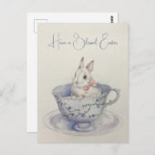 Waterverf paashaas in Teacup Briefkaart (Voorkant / Achterkant)