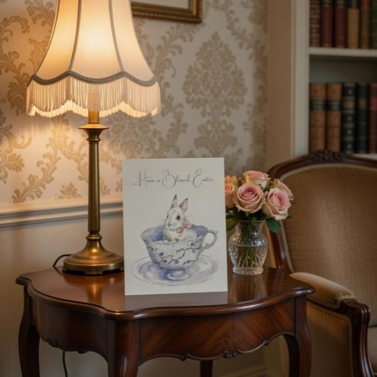 Waterverf paashaas in Teacup Briefkaart