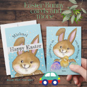 Waterverf Paashaas Kinder Blauwe Vakantie Kaart