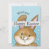 Waterverf Paashaas Kinder Blauwe Vakantie Kaart (Voorkant)