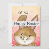 Waterverf Paashaas Kinder Roze Feestdagenkaart (Voorkant)