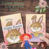 Waterverf Paashaas Kinder Roze Feestdagenkaart