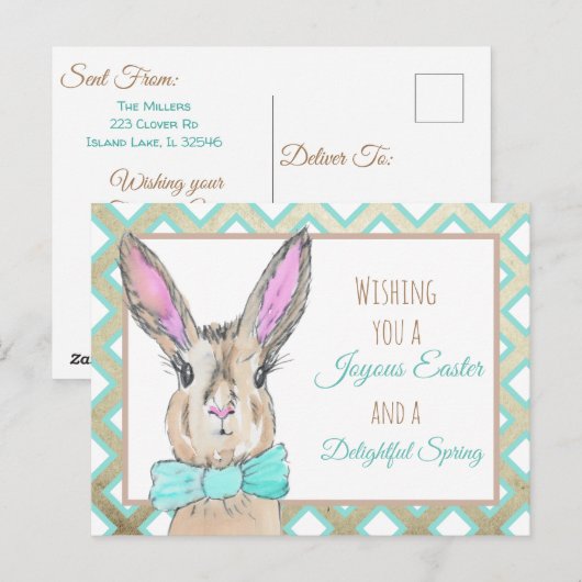  Waterverf Paashaas Konijn Briefkaart (Voorkant / Achterkant)