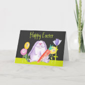 Waterverf paashaas met wortel en bloemen feestdagen kaart (Voorkant)