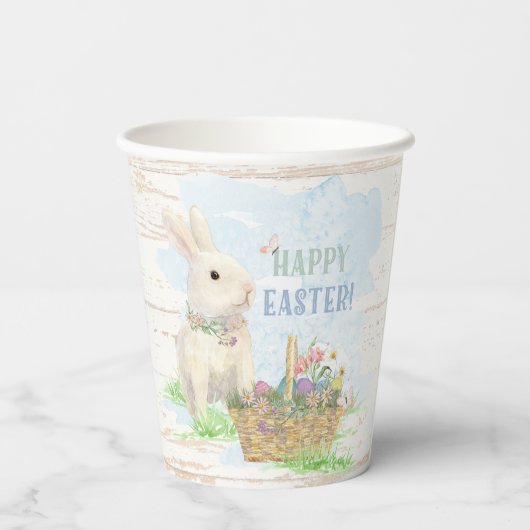 Waterverf paashaas Rustisch hout Papieren Bekers (Achterkant)