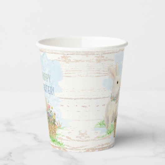 Waterverf paashaas Rustisch hout Papieren Bekers (Links)