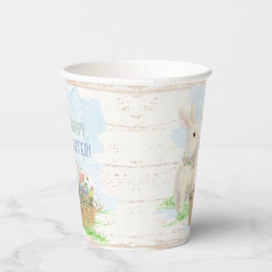 Waterverf paashaas Rustisch hout Papieren Bekers (Rechts)