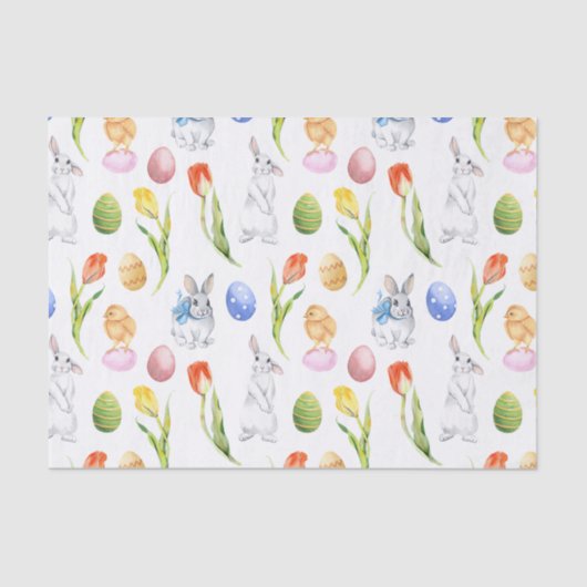 Waterverf Paashaas Spring Tulp Tissuepapier (Voorkant)