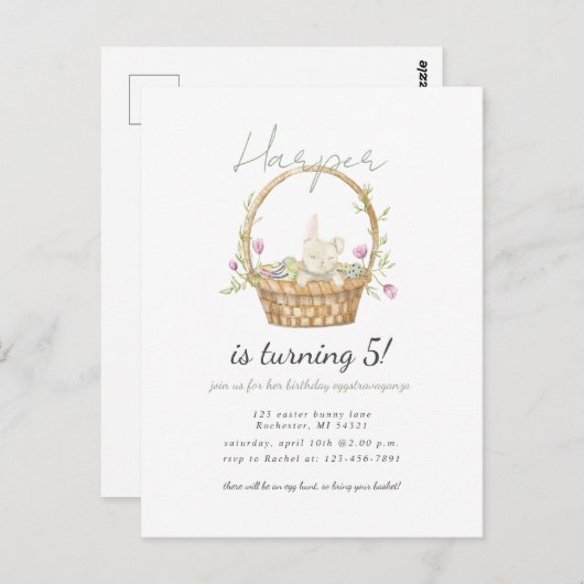 waterverf paashaas verjaardagsuitnodiging briefkaart (Voorkant / Achterkant)