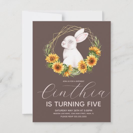 Waterverf Paashaas Zonnebloem Bloemen Kaart (Voorkant)