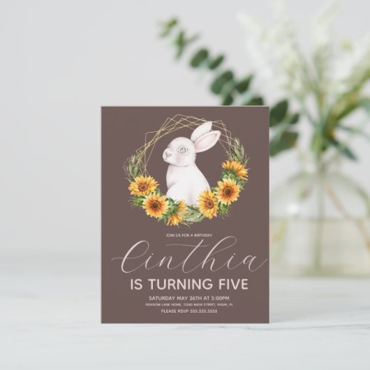 Waterverf Paashaas Zonnebloem Bloemen Kaart (Staand voorkant)