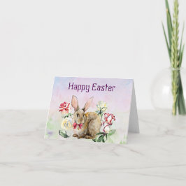 Waterverf paasKaart met Bunny en Flowers Feestdagen Kaart