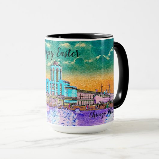 Waterverf paaskleuren van Navy Pier Chicago 1920 Mok (Voorkant rechts)