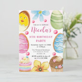 Waterverf paaskoekje 5e verjaardag kaart (Staand voorkant)