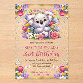 Waterverf Paaskolala & Lente Bloemen Verjaardag Acryl Uitnodigingen (Voorkant)