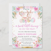 Waterverf Paaskonijn en Bloemen Baby shower Kaart (Voorkant)