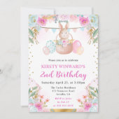 Waterverf paaskonijn en bloemen verjaardag kaart (Voorkant)