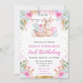 Waterverf paaskonijn en bloemen verjaardag kaart (Voorkant)