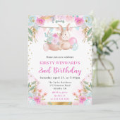 Waterverf paaskonijn en bloemen verjaardag kaart (Staand voorkant)