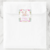 Waterverf paaskonijn en bloemen vierkante sticker (Tas)