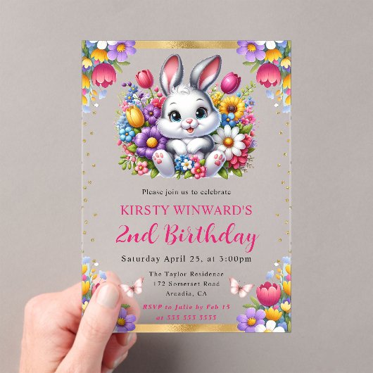 Waterverf Paaskonijn Lente Bloemen Verjaardag Acryl Uitnodigingen (Insitu (Draagbaar))