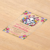 Waterverf Paaskonijn Lente Bloemen Verjaardag Acryl Uitnodigingen (Laagn)