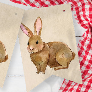 Waterverf paaskonijn. vlaggetjes