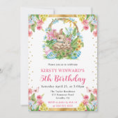 Waterverf Paaskonijnen Lente 5e Verjaardag Kaart (Voorkant)