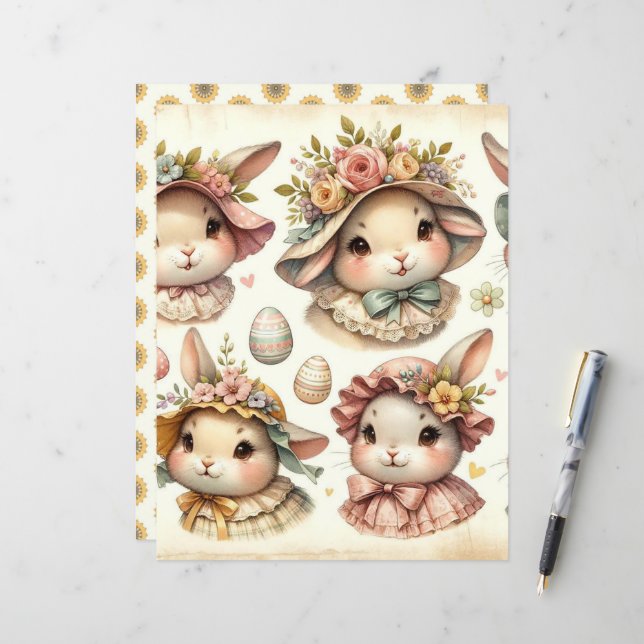 Waterverf paaskonijntjes plakboek papier (Voorkant / Achterkant in situ)