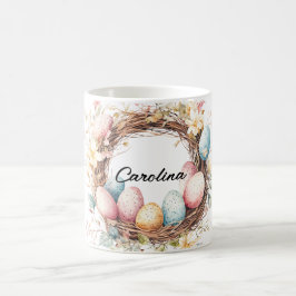 Waterverf Paaskrans met eitjes en bloemen Koffiemok