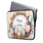 Waterverf Paaskrans met eitjes en bloemen Laptop Sleeve (Voorkant Links)