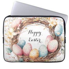 Waterverf Paaskrans met eitjes en bloemen Laptop Sleeve