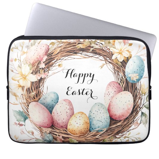 Waterverf Paaskrans met eitjes en bloemen Laptop Sleeve (Voorkant)