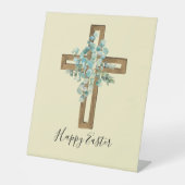Waterverf paaskruis en eucalyptus reclamebord met voetstuk (Voorkant)