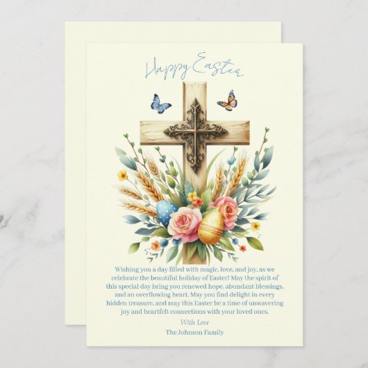 Waterverf Paaskruis gepersonaliseerd Feestdagenkaart (Voorkant / Achterkant)