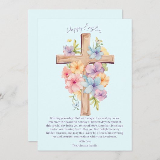 Waterverf Paaskruis gepersonaliseerd Feestdagenkaart (Voorkant / Achterkant)