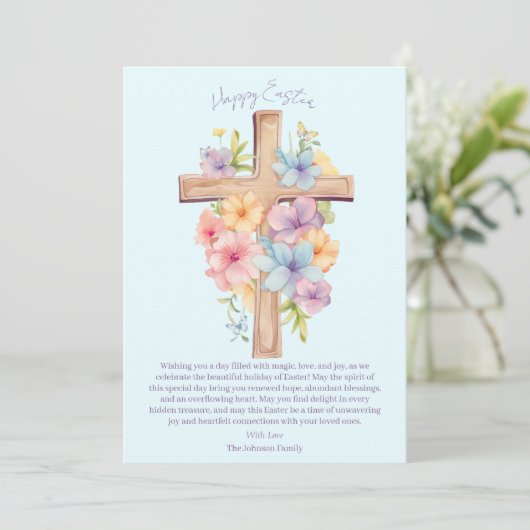 Waterverf Paaskruis gepersonaliseerd Feestdagenkaart (Staand voorkant)
