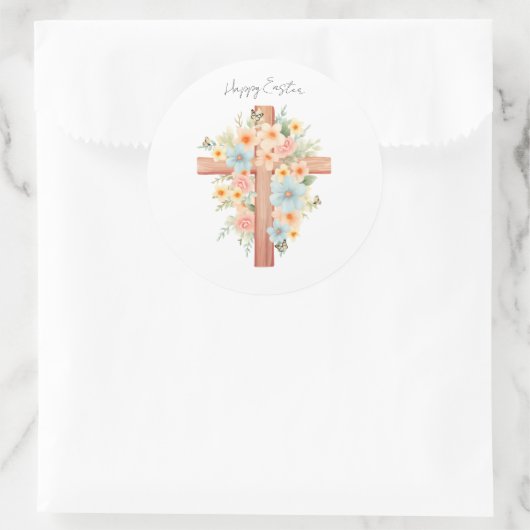 Waterverf Paaskruis gepersonaliseerd Ronde Sticker (Tas)