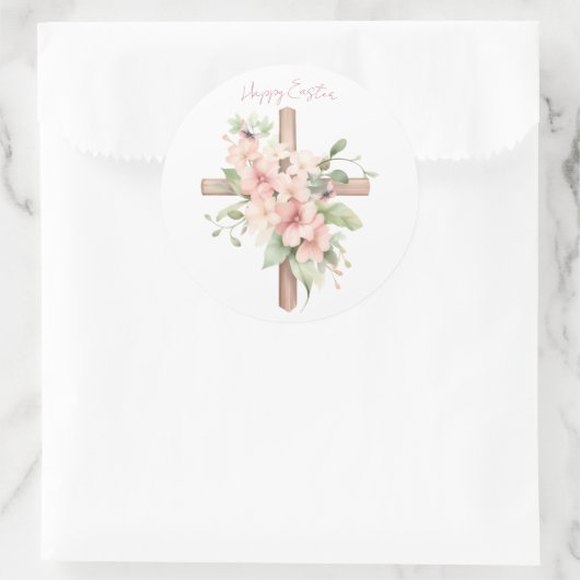 Waterverf Paaskruis gepersonaliseerd Ronde Sticker (Tas)