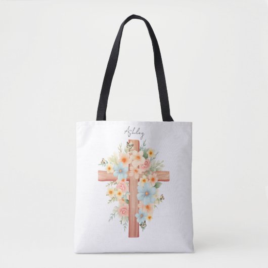 Waterverf Paaskruis gepersonaliseerd Tote Bag (Voorkant)