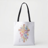 Waterverf Paaskruis gepersonaliseerd Tote Bag (Voorkant)