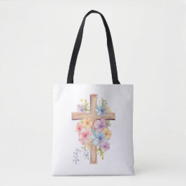 Waterverf Paaskruis gepersonaliseerd Tote Bag