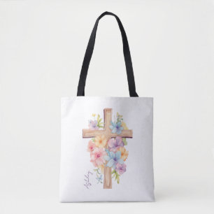 Waterverf Paaskruis gepersonaliseerd Tote Bag