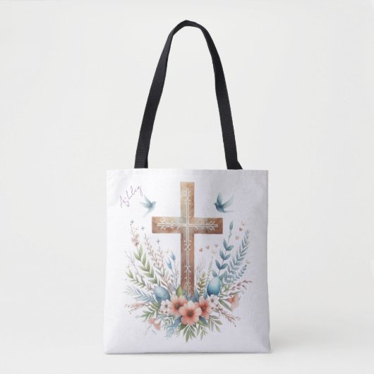 Waterverf Paaskruis gepersonaliseerd Tote Bag (Voorkant)